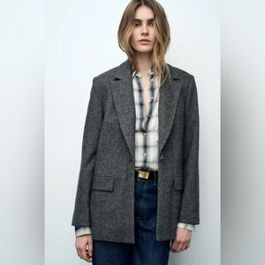 Wool blend herringbone blazer